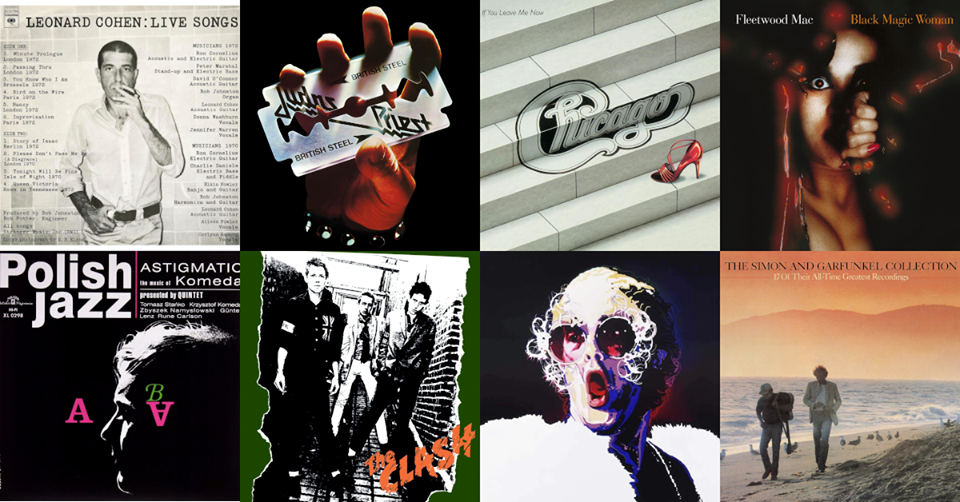 Grafika przedstawia okładki uznanych albumów muzycznych.